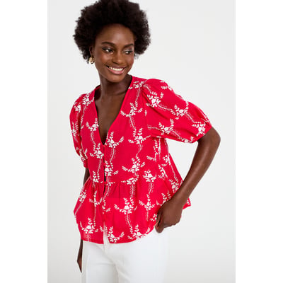Blouse col v manches courtes brodée CACHE CACHE