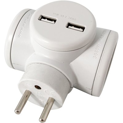 Multiprise Biplite 2x16A rotative + USB 2.4A Blanc WATT ET CO