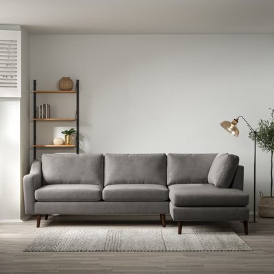 Rosa Curve Velvet Chaise - Right Facing with Dark Wood Legs SO'HOME