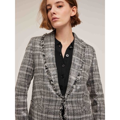 Veste en tweed à carreaux avec paillettes transparentes et bords effilochés MOTIVI