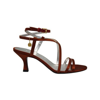 Sandales à talon, brides satin tabac INES DE LA FRESSANGE PARIS