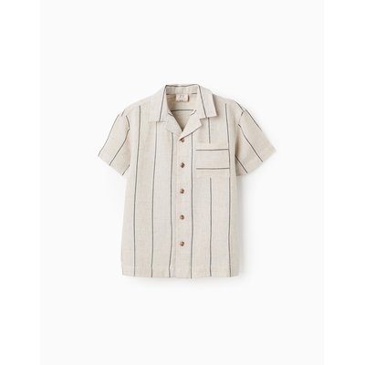 Chemise à Manches Courtes en Viscose et Lin ZIPPY