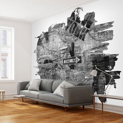 Papier peint intissé panoramique Street art Black-and-white New York collage EDEN