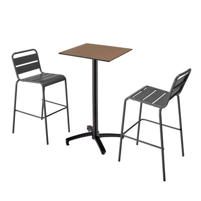Table haute en HPL inclinable et 2 chaises hautes en métal, OPERA OVIALA