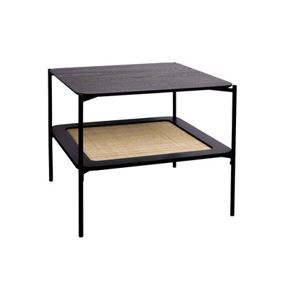 Table basse carrée effet bois et cannage double plateau MANADO SWEEEK