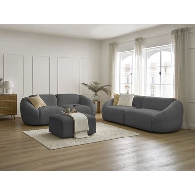 Canapé droit fixe 6 places en tissu bouclette avec pouf, TINA BOBOCHIC