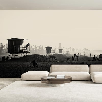 Papier peint cabanes à Miami beach n&b HEXOA