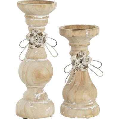Chic photophore en bois naturel style néoclassique décor floral RECOLLECTION
