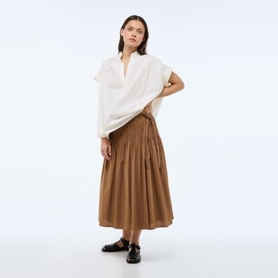 Jupe midi plissé unie en coton MONOPRIX