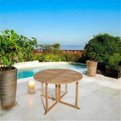 Table de jardin ronde pliante papillon en bois de teck massif 120cm SUMMER 4 personnes PIER IMPORT
