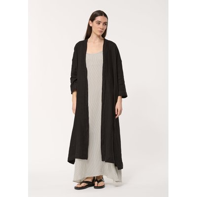Kimono long oversize noir en lin manches 3/4 HUMILITY