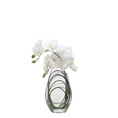 Composition d'orchidée artificielle avec vase et herbe d'ours H29 SIA DECO