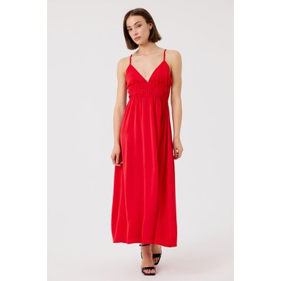 Robe longue avec décolleté en V et taille smockée ASHLEY ARTLOVE