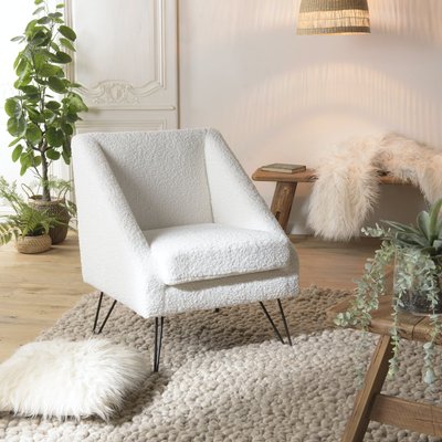 Fauteuil club blanc tissu bouclette TIM PIER IMPORT