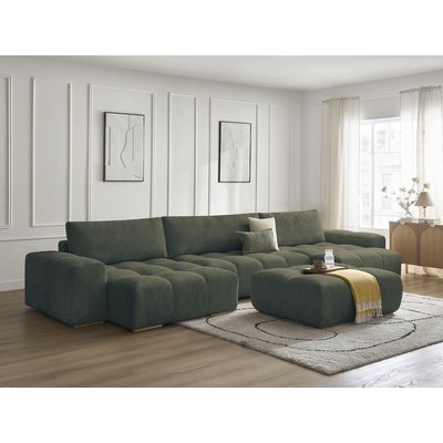 Canapé panoramique convertible 7 places en tissu bouclette avec pouf, ANAKIN BOBOCHIC