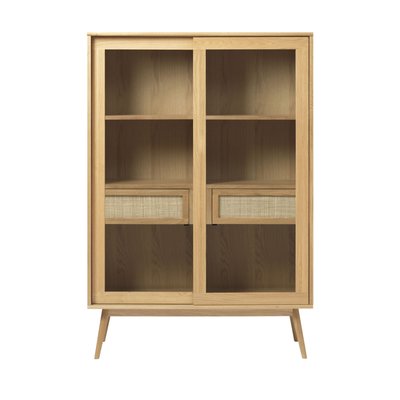 Vitrine 2 portes, 2 tiroirs en verre et bois H160cm - KIYO DRAWER