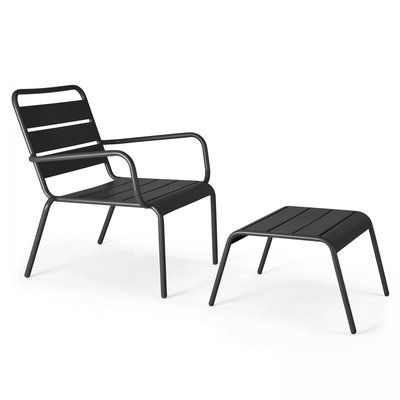 Fauteuil de jardin bas en métal et repose-pieds, PALAVAS OVIALA