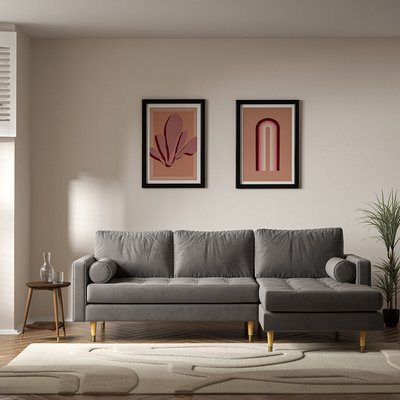 Coco Mid-Century Velvet Chaise - Right Facing with Natural Wood Legs SO'HOME