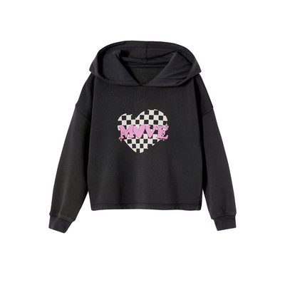 Sweat court à capuche sport motif coeur damier VERTBAUDET