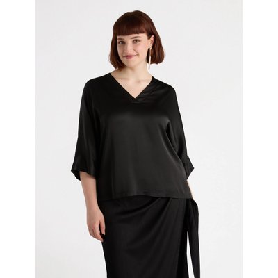 Blouse en satin à col en V large et manches trois-quarts FIORELLA RUBINO