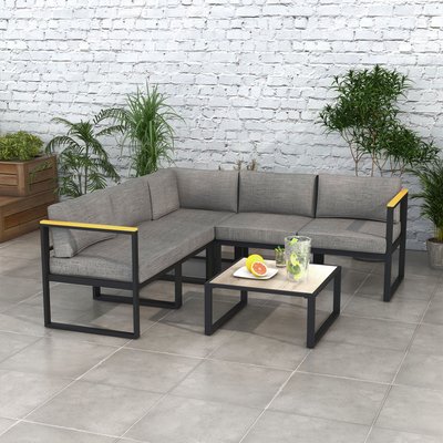 Ensemble salon de jardin d'angle 5 places design contemporain gris OUTSUNNY