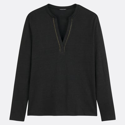 T-shirt en lin, col tunisien, manches longues ANNE WEYBURN