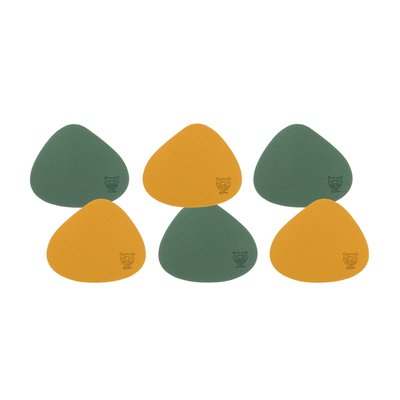 Sous-verre curve réversible - 6 pièces - Cuir recyclé jaune moutarde et vert sapin BJORN
