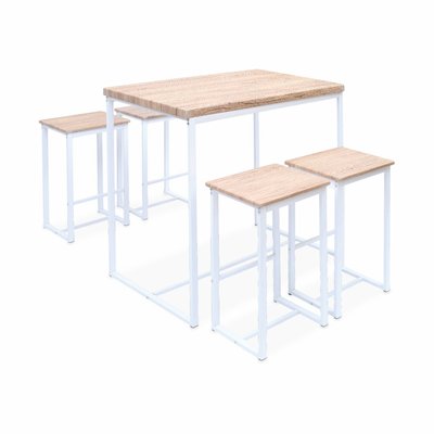 Table haute rectangulaire acier et effet bois + 4 tabourets de bar LOFT SWEEEK