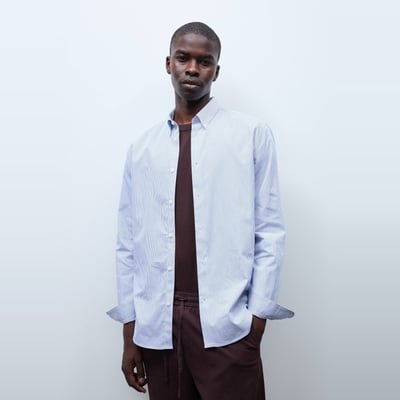 Chemise formelle rayée col boutonné en coton MONOPRIX