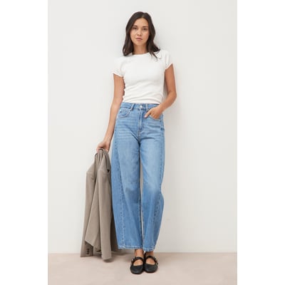 Jeans barrel taille haute broderie BONOBO