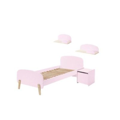 KIDDY Lit en laque et brut et sommier + Chevet porte + Etagère + Etagère VIPACK