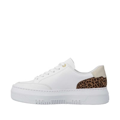Tennis en cuir blanches à talon plat avec des lacets et un zip latéral RIEKER