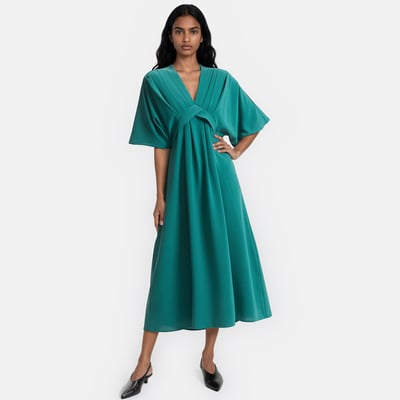 Uitlopende lange jurk, V-hals, elleboogmouwen LA REDOUTE COLLECTIONS
