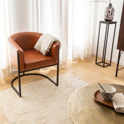 Fauteuil en cuir marron et métal  SACHA MADE IN MEUBLES 