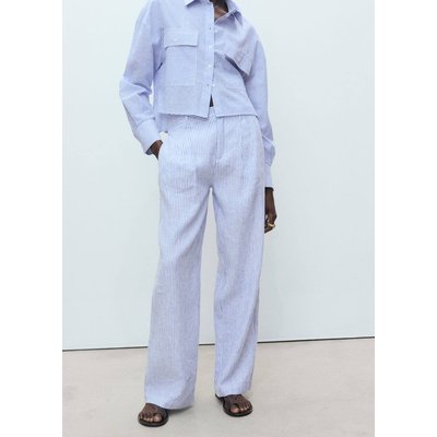 Pantalon lin à rayures MANGO