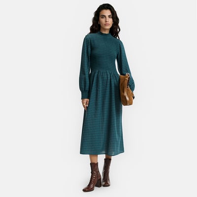Robe midi à carreaux, manches longues, smockée LA REDOUTE COLLECTIONS