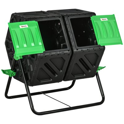 Composteur de jardin rotatif 360° 2 chambres 130 L OUTSUNNY