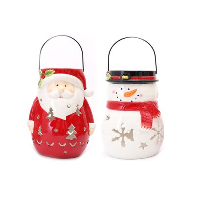 Lot de 2 Déco de Noël lanterne Xmas - Père Noêl et Bonhomme de Neige TOILINUX