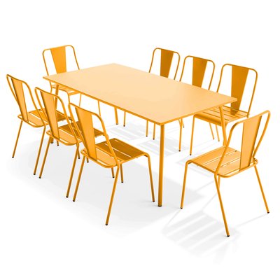 Salon de jardin table et 8 chaises bistrot en acier, PALAVAS OVIALA