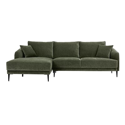 Canapé d'angle gauche 3 places en tissu effet velours taupe et métal noir JERRY MILIBOO