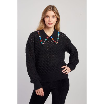 Pull en grosse maille ajourée avec strass CALEDONIE DERHY