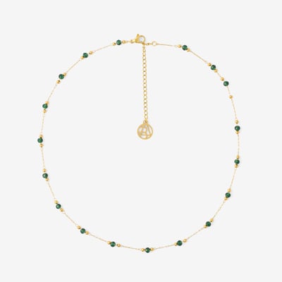 Collier acier inoxydable et perles vertes à facettes BALABOOSTE