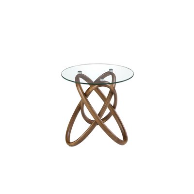 Table d'angle ronde en verre trempé et noyer ANGEL CERDA
