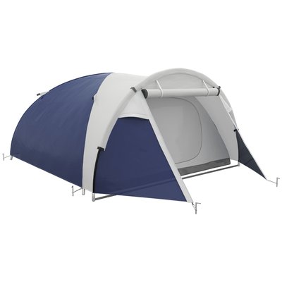 Tente de camping 3-4 personnes fibre verre polyester bleu gris OUTSUNNY