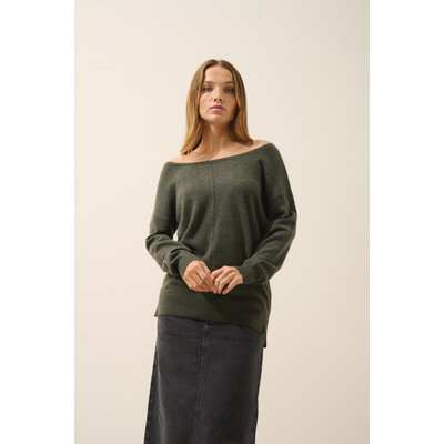 Pull Col Rond Kaki Chiné Karen JUST CASHMERE