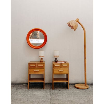 Paire de tables de chevet en pin massif Odile N°1416 - Bon état DEBONGOUT