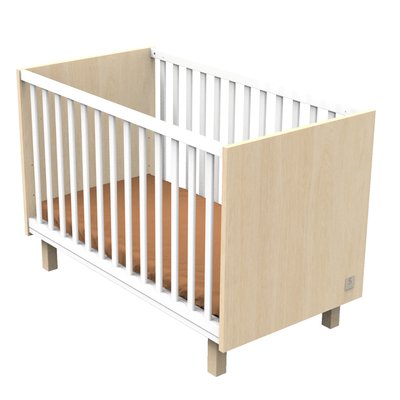 Lit bébé avec pieds décor chêne velours et balustres blancs SAUTHON