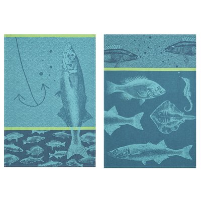 Lot de 2 torchons jacquard pur coton, POISSONS COUCKE