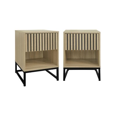 Table de chevet contemporaine décor bois rainuré 1 tiroir (lot de 2) LISBONNE SWEEEK