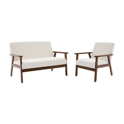 Banquette + fauteuil 3 places bois d'hévéa teinté noyer clair et bouclette ISAK SWEEEK